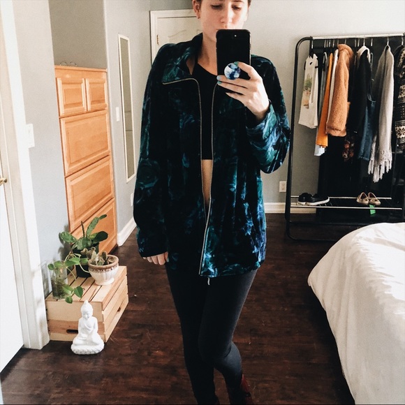 Jackets & Blazers - Velvet Floral Roses Vintage Sweater Zip Up